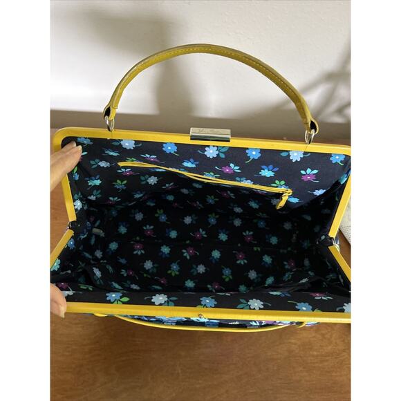 Vera Bradly Blue Purple Yellow Square Clasp Short Handle Purse. - Picture 7 of 14